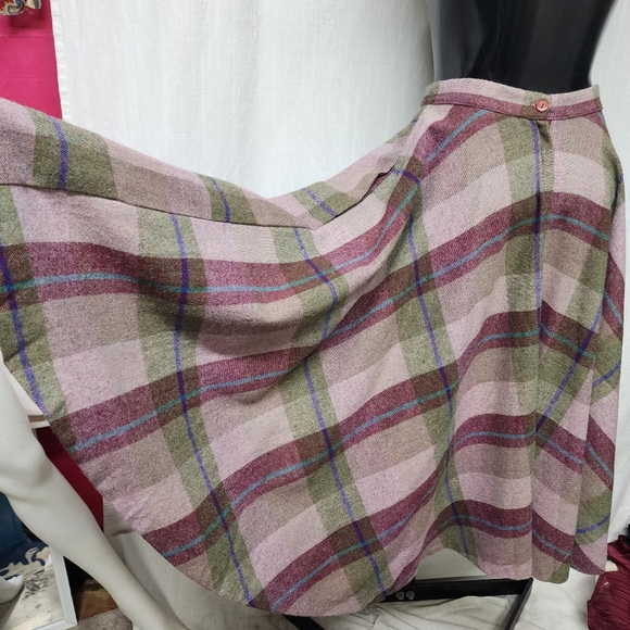 Vintage 60s plaid Wool Midi skirt - Picture 11 of 11